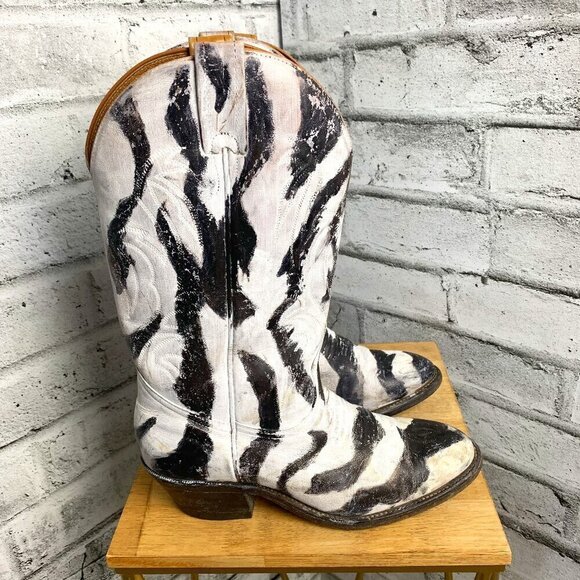 Western Zebra Painted Cowboy Boots - Picture 1 of 12